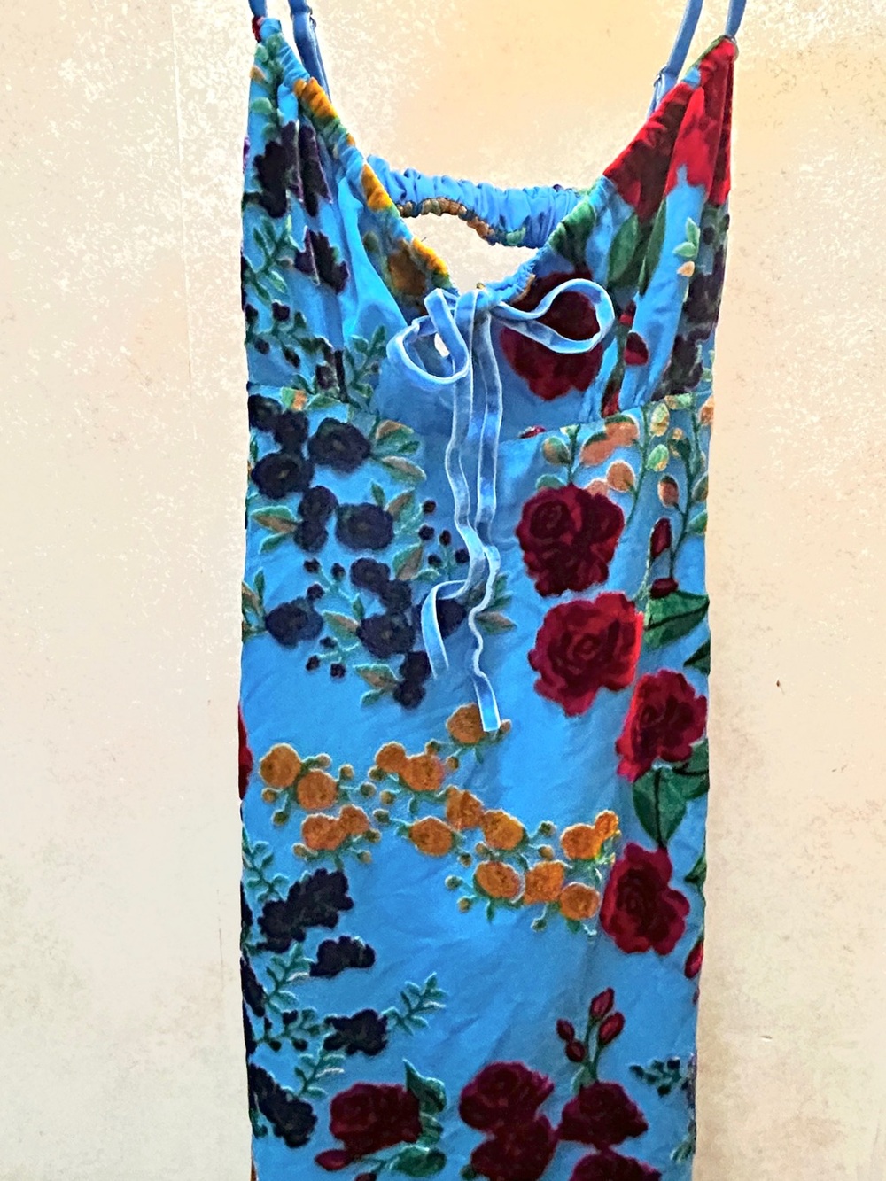 Commense Midi Dress with Velvet Floral Accents